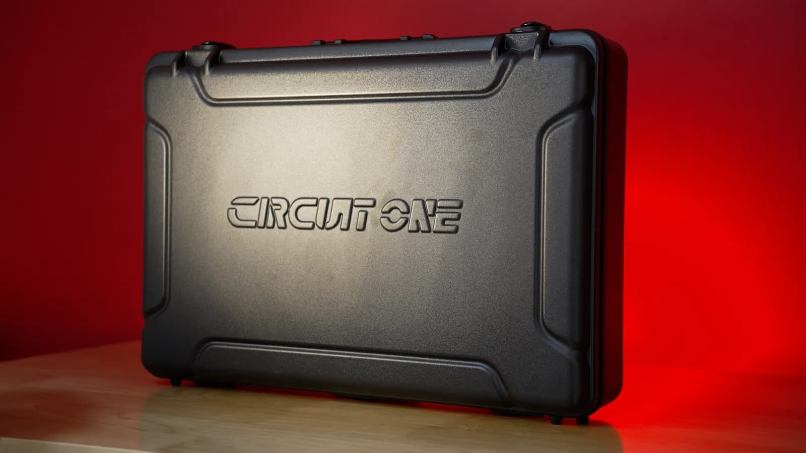 The closed Circuit One case with the logo embossed on the lid