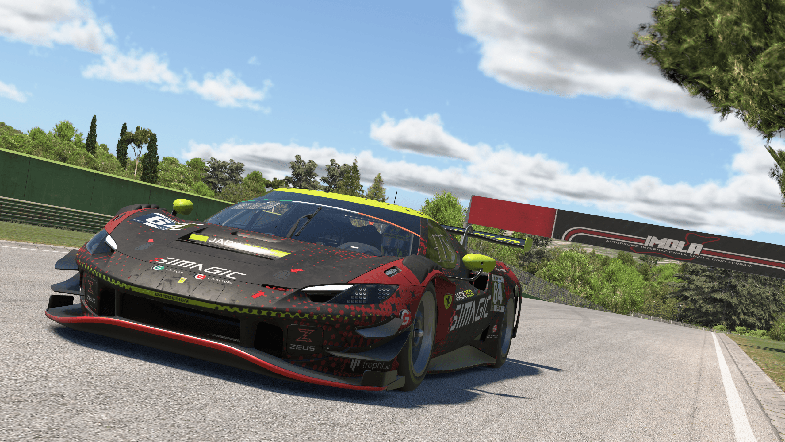 Red and black SIMAGIC Ferrari GT3 livery by 0419 Design at Imola