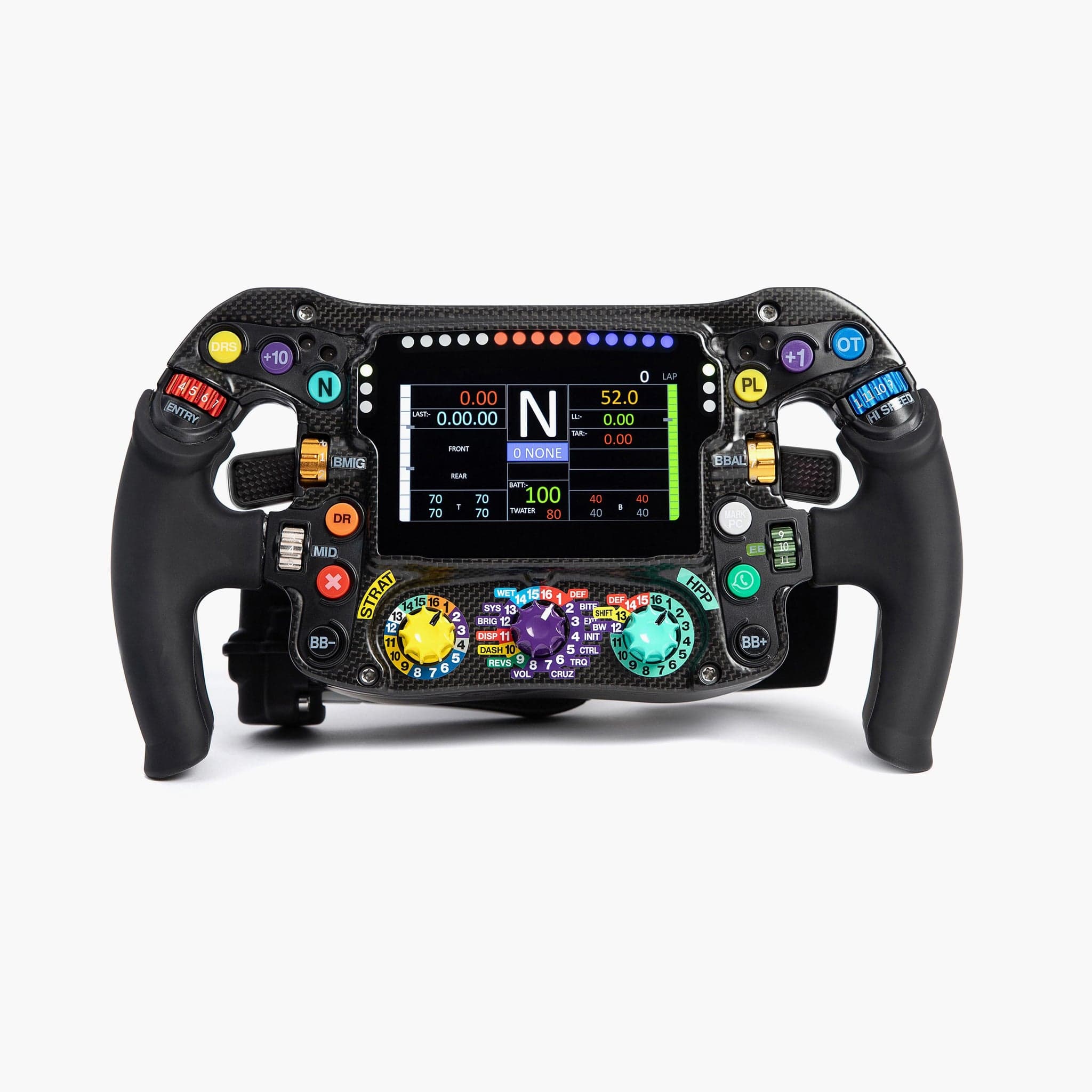 The Sim-Lab Mercedes F1 wheel display showing live telemetry