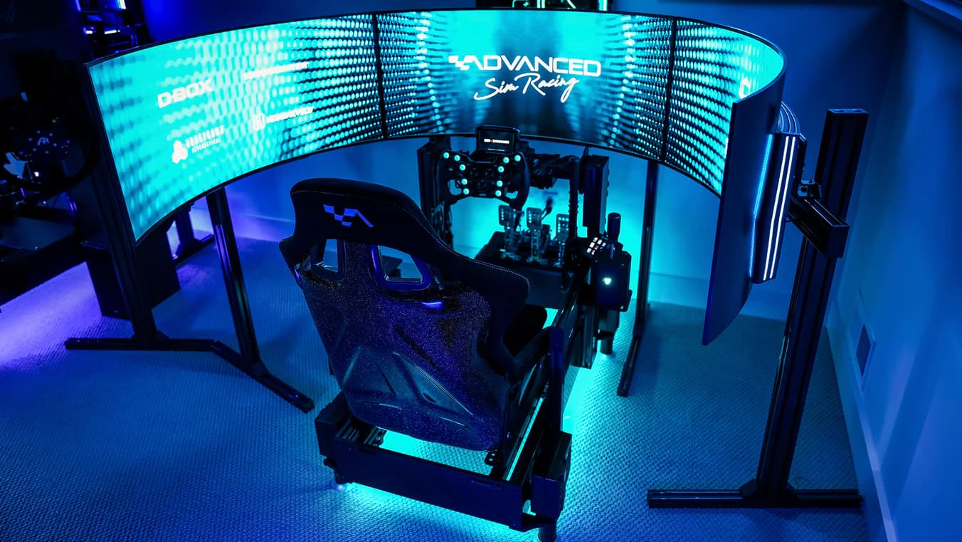 Advanced Sim Racing triple-screen install with curved monitors
